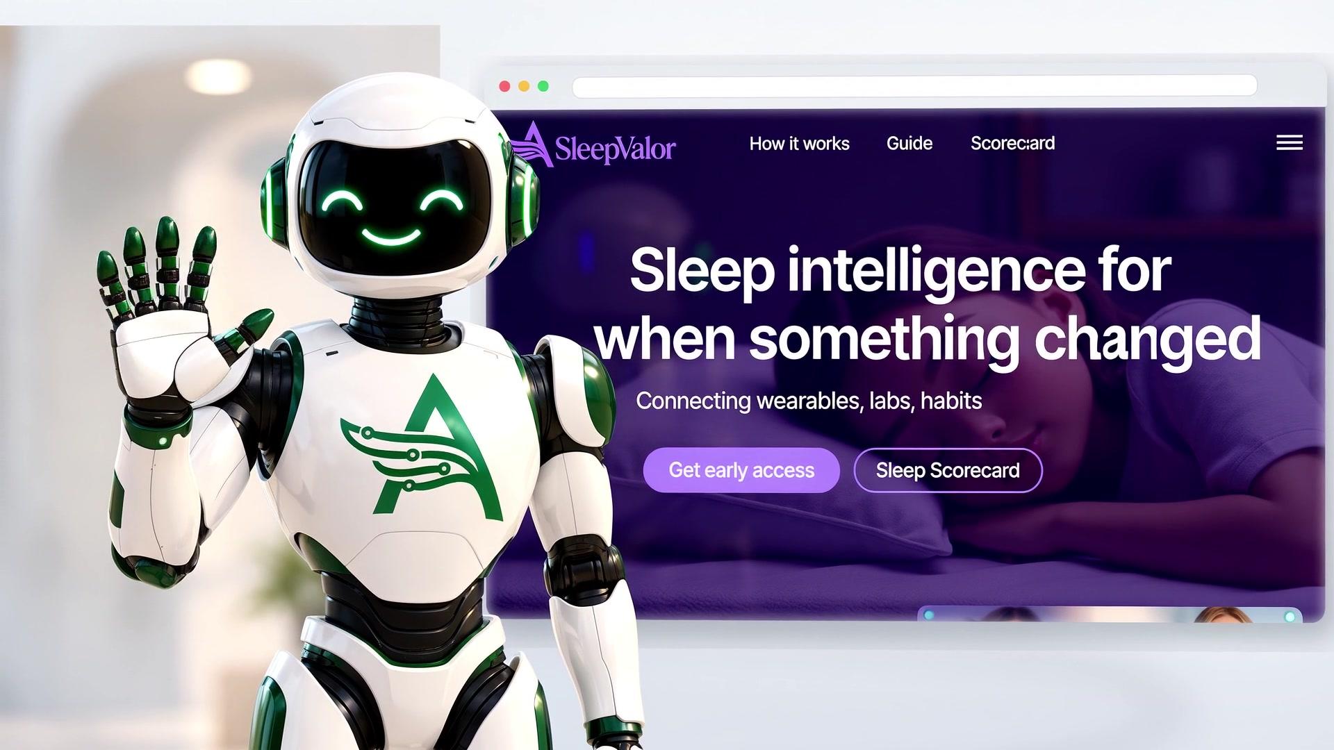AugSite robot beside a finished SleepValor homepage